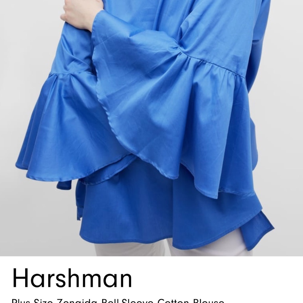 Harshman Plus Size Zenaida Bell-Sleeve Cotton Blouse indigo Blue NWT SZ 3X - Picture 6 of 8